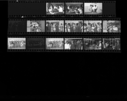 Set of negatives by Clinton Wright including Mayor Gragson on Westside, African students of 1966, Bethel Fashion Show, the family at Silver Slipper, Bethel's Missionary Society at Reverend Wilson's and Pabst advertisement at Alpine, 1966