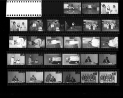 Set of negatives by Clinton Wright including Doolittle dancers, Women's Demonstration West, Lodge at Mongomer's Bethel, and Sawyer at Golden West, 1966