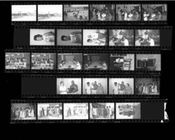 Set of negatives by Clinton Wright including party for Troutman, African students, Variety Club, Dr. John Crear and guest, Sarann Knight, Pabst advertisement at Sugar Hill, Youth Group at Second Baptist, and Kit Carson Splash, 1966