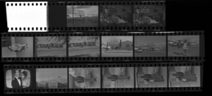 Set of negatives by Clinton Wright including shots for Sears, street scene, Fremont Street houses, Eddie and Venus, television, and Valerie Murray, 1971
