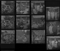 Set of negatives by Clinton Wright including beauticians licenses headshots, Mrs. Demartre Gladys & Jollyette's bridge club, and Lloyd's Bait House, 1971
