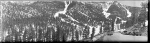 Lee Canyon in winter, black-and-white, Las Vegas, Nevada: panoramic photograph