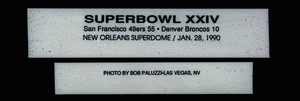 "Super Bowl XXIV San Francisco 49ers 55 - Denver Broncos 10, New Orleans Superdome / Jan. 28, 1990" textual overlay