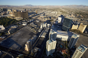 Casino Projects on the Las Vegas Strip from the Air, Las Vegas, Nevada: digital photograph