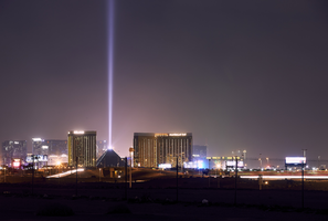 Mandalay Bay, Luxor, and Delano Hotel during summer storm, Las Vegas, Nevada: digital photograph