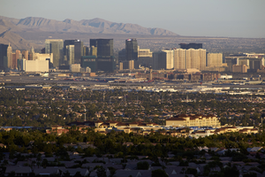 Dawn view of Las Vegas Valley from MacDonald Ranch, Henderson, Nevada: digital photograph