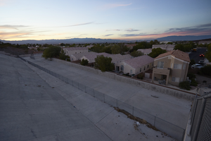Homes near the dention basin at Anthem Hills Park, Henderson, Nevada: digital photograph