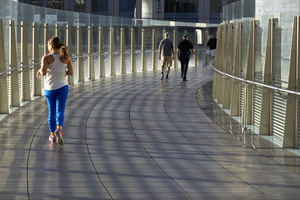 Pedestrian walkway over West Aria Place at City Center, Las Vegas, Nevada: digital photograph