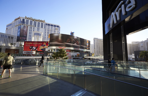 Modern sign at Aria and Planet Hollywood, Las Vegas, Nevada: digital photograph