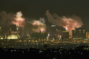 Fireworks over the Las Vegas Strip, Las Vegas, Nevada: digital photograph