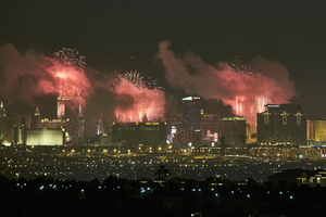 Fireworks over the Las Vegas Strip, Las Vegas, Nevada: digital photograph
