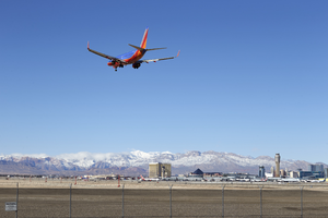 McCarran International Airport and snow on the Spring Mountains, Las Vegas, Nevada: digital photograph