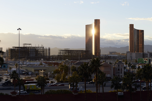 Encore and construction along the Strip, Las Vegas, Nevada: digital photograph