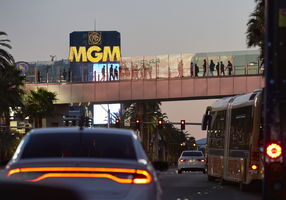 Pedestrian overpass on the Las Vegas Strip, Las Vegas, Nevada: digital photograph