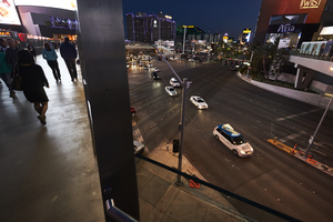 Pedestrian overpass on the Las Vegas Strip, Las Vegas, Nevada: digital photograph