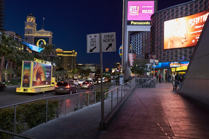 Pedestrian and automobile traffic on the Las Vegas Strip, Las Vegas, Nevada: digital photograph