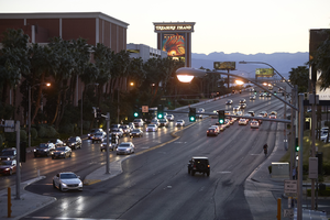 Spring Mountain Road at dusk, Las Vegas, Nevada: digital photograph