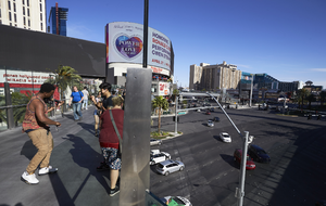 Pedestrian bridge on the Las Vegas Strip, Las Vegas, Nevada: digital photograph
