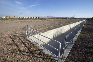 Flood control structure at site of future shopping center in Cadence development, Henderson, Nevada: digital photograph