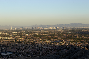 Las Vegas Valley at sunset as seen from Lone Mountain, Las Vegas, Nevada: digital photograph