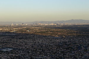 Las Vegas Valley at sunset as seen from Lone Mountain, Las Vegas, Nevada: digital photograph