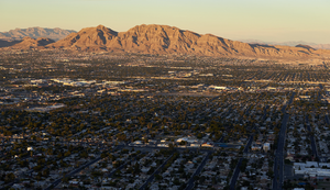 City view with Frenchman Mountain, Las Vegas, Nevada: digital photograph