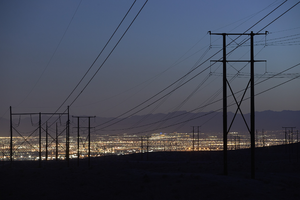 Power lines near Apex looking towards Las Vegas Valley, North Las Vegas, Nevada: digital photograph