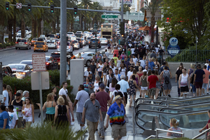 Pedestrians along Las Vegas Strip, Las Vegas, Nevada: digital photograph