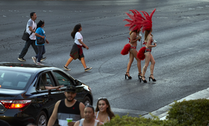 Showgirl costumed street performers on the las Vegas Strip, Las Vegas, Nevada: digital photograph