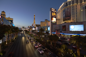 Las Vegas Strip looking north from a pedestrian overpass, Las Vegas, Nevada: digital photograph
