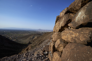 Rock walls on custom home lots in Ascaya, Henderson, Nevada: digital photograph