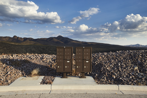 A mailbox in the Ascaya development prior residents building homes, Henderson, Nevada: digital photograph