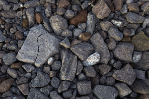 Stones used in dust control at Ascaya, Henderson, Nevada: digital photograph