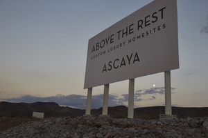 Ascaya advertising signs on lot off Epic View Court before home construction, Henderson, Nevada: digital photograph