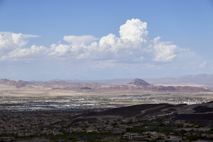 City view with clouds as seen from Ascaya, Henderson, Nevada: digital photograph