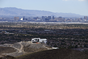 Custom home with Las Vegas Valley background, Henderson, Nevada: digital photograph