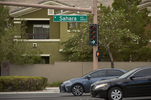Apartment next to West Sahara Avenue street light, Las Vegas, Nevada: digital photograph