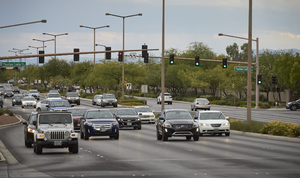 Traffic flows along West Sahara Avenue, Las Vegas, Nevada: digital photograph