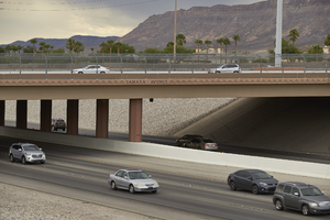 I-215 The Beltway flows beneath West Sahara Avenue overpass, Las Vegas, Nevada: digital photograph
