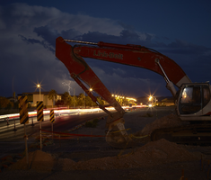 Construction equipment with lightning, Las Vegas, Nevada: digital photograph
