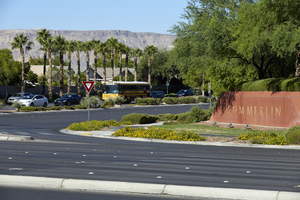 Traffic in front of Summerlin signage at South Hualapai Way and West Sahara Avenue looking south, Las Vegas, Nevada: digital photograph