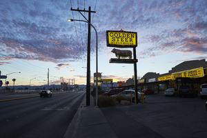 The Golden Steer sign looking west, Las Vegas, Nevada: digital photograph