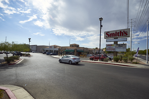 A car enters the Smith's grocery store parking lot off South Durango Drive near the intersection with West Sahara Avenue, Las Vegas, Nevada: digital photograph