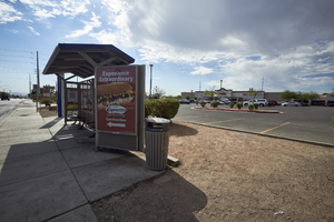 A bus stop in front of Smith's on South Durango Drive at West Sahara Avenue, Las Vegas, Nevada: digital photograph