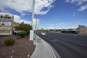 Desert landscaped sidewalk in front of Cimarron Center on West Sahara Avenue, Las Vegas, Nevada: digital photograph