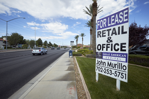 Leasing sign on West Sahara Avenue west of South Tomsik Drive, Las Vegas, Nevada: digital photograph