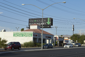 The Source Dispensary medical marijuana buiness on West Sahara Avenue and South Rainbow Boulevard looking west, Las Vegas, Nevada: digital photograph