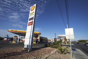 Shell gasonline and Green Valley mini market on South Torrey Pines Drive, Las Vegas, Nevada: digital photograph
