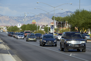 Traffic on West Sahara Avenue at South Torrey Pines Drive looking west, Las Vegas, Nevada: digital photograph
