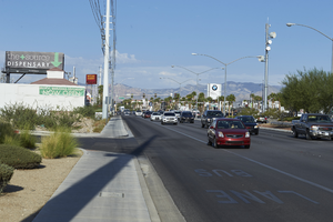 Traffic on West Sahara Avenue looking west towards South Rainbow Boulevard, Las Vegas, Nevada: digital photograph
